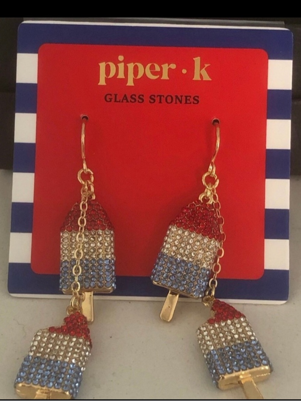 PIPER K Patriotic American Red White & Blue Popsicle Summer Earrings NEW NWT